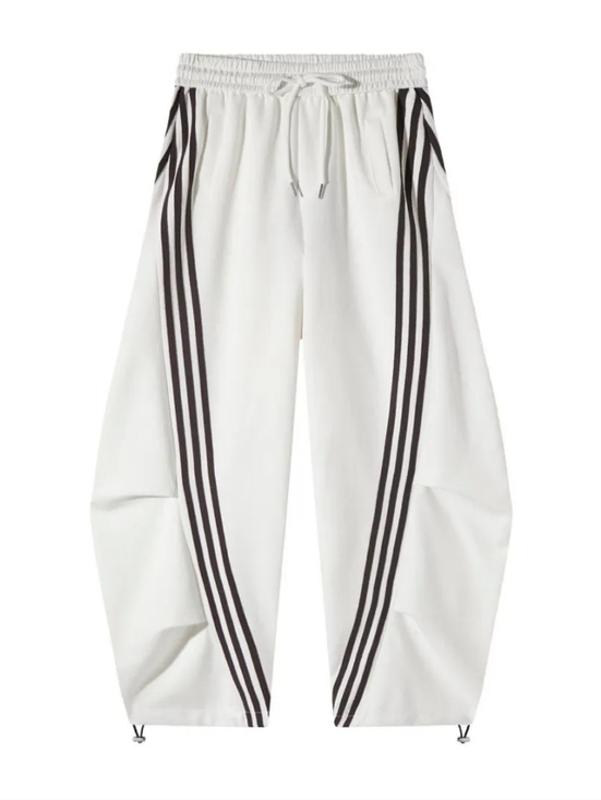 flooo Pants - New! Flooo Loose Wide Leg Striped White W/Black Barrel Sweats Size M